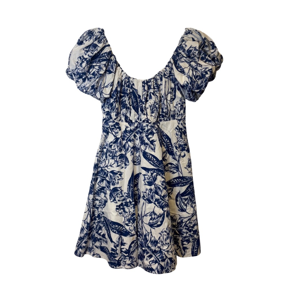 Abercrombie & Fitch Floral Puff Sleeve Mini Dress Womens S Blue Toile Babydoll - Picture 1 of 5